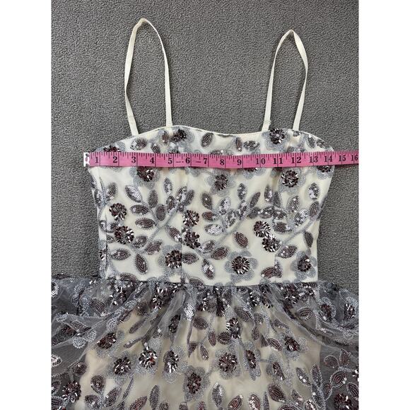 Dress the Population Formal Dress Full Length Tiered Sequin Embroidered Prom XS - Picture 6 of 8